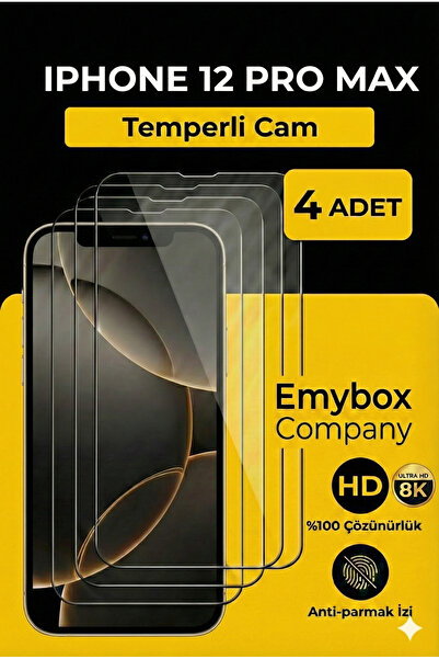 emybox Pack of 4 iPhone 12 Promax Tempered Glass Screen Protector Clear Hd Sh...