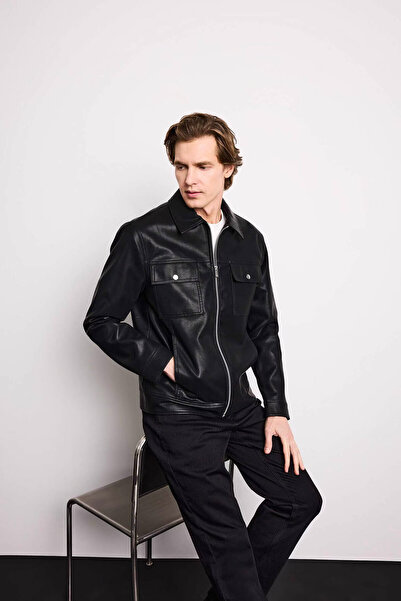 DeFacto Slim Fit Lined Zippered Black Men's Coat F7745Ax/Bk27