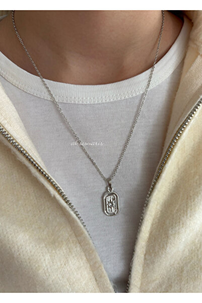aksesuaris Silver Color Shiny Stone Necklace
