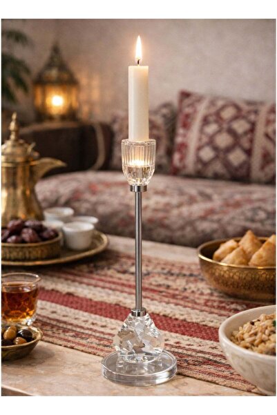 ALQANNAS Elegant Silver Steel Candle Holder with Crystal Glass, Luxury Decora...