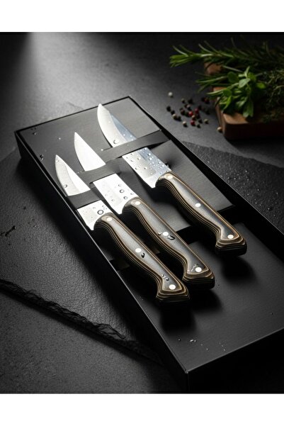 EleganTr Yatağan Ustalığı Özel Yapım 3’lü Paslanmaz Çelik Bıçak Seti | Keskin...