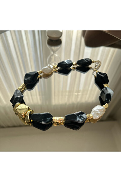 Mermer Desenli İri Taşlı Choker Kolye