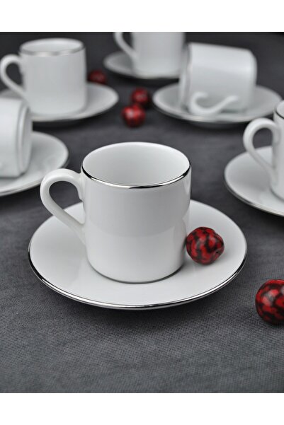 Qualitev Porcelain Coffee Cup Set for 2 People - Silver Coffee Cup Silver 4 P...