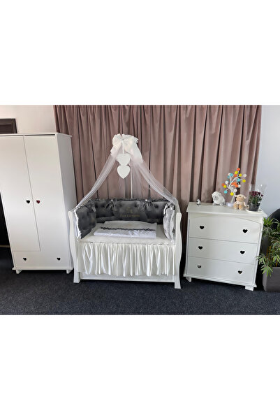 PeppiBambini Lenjerie de patut personalizata 11 piese ROYAL Catifea Grey -