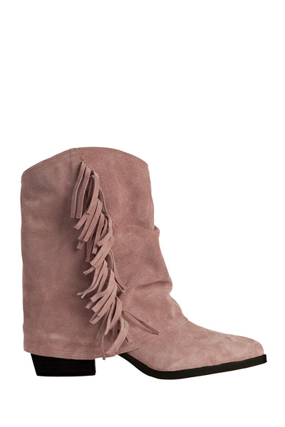 ToH Shoes Dusty Pink Suede Lili Boots Accessorized With Fringes