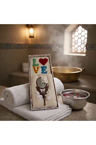 Hediye Hamamı 14 Şubat Özel Hediye Seti – Peştamal Havlu, Magnet Ayna ve Love...