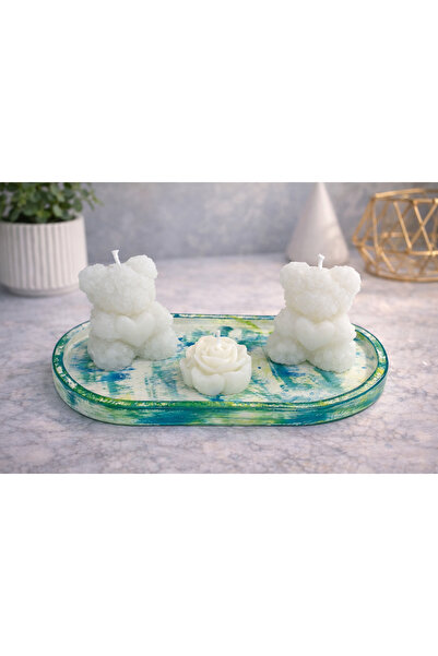 afezba Hediyelik Dekoratif Şık Boyalı Beton Tepsi Üzerinde 2 Büyük Ayıcık Ve ...