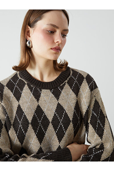 LC Waikiki Seray New Season Crew Neck Diamond Patterned Women's Knitwear Sweater