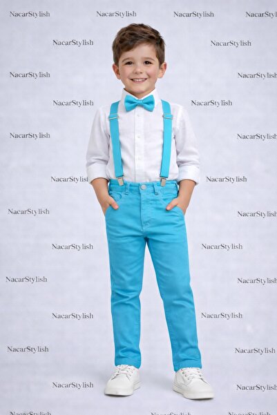 Nacar Erkek Çocuk 23 Nisan 29 Ekim Keten Gömlek&Pantolon&Askı Papyon Set - Gö...