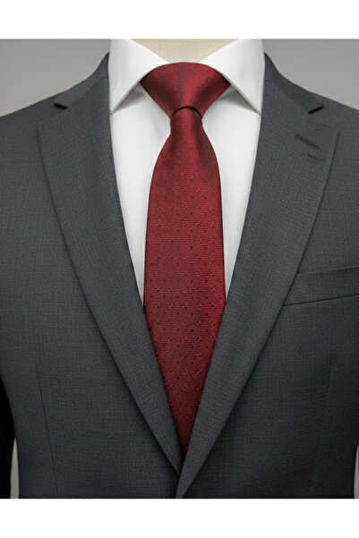 Gutiero Claret Red Patterned Classic Tie with Handkerchief