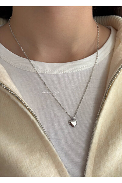 aksesuaris Gümüş Renk Minimal Kalp Kolye
