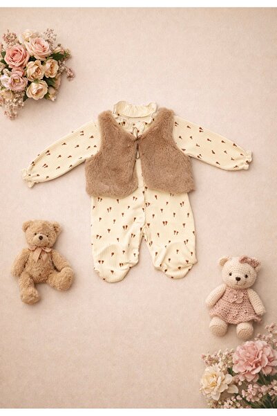 ASİLA Artificial Plush Vest Baby Girl Jumpsuit Set