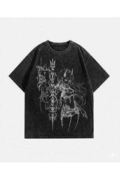 PENTHİLUS Acid-Washed Oversize T-Shirt - Unisex Oversize Washed Anime Print T...