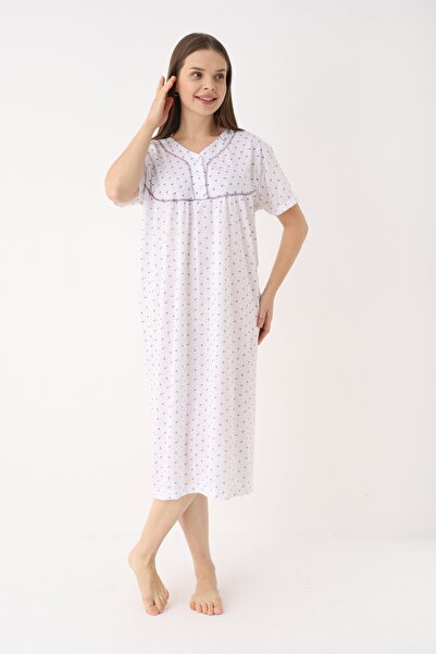 YASAR UNDERWEAR Women's Cotton Short Sleeve Patterned Long Nightgown