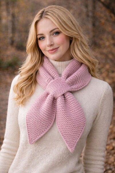 HANDDMADE Özel Tasarım El Örgüsü Simli Pembe Kelebek Düğüm Kadın Boyunluk