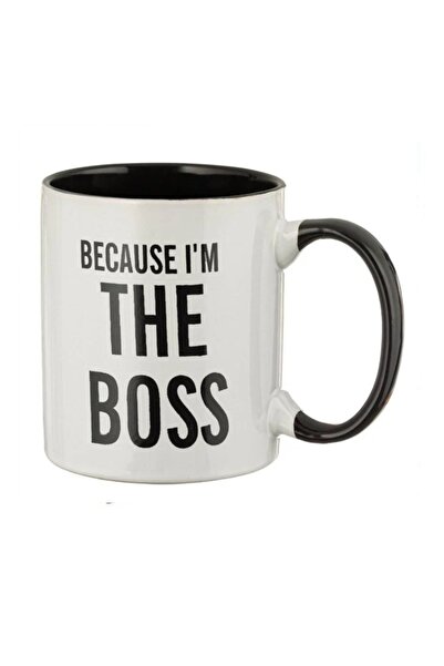 OEM Ceramic Mug with Message "BECAUSE I'M THE BOSS", Black and White, 8.5 x 9...