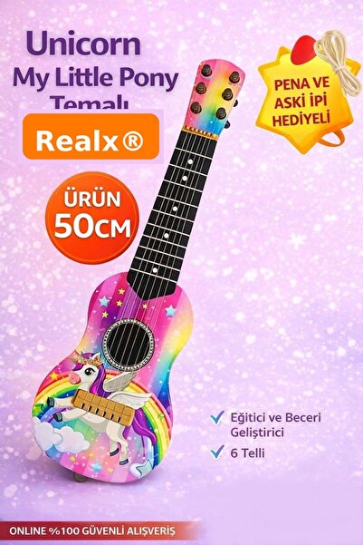 Realx Oyuncak Unicorn My Little Pony Desenli İspanyol Gitar Ukulele 6 Telli 5...