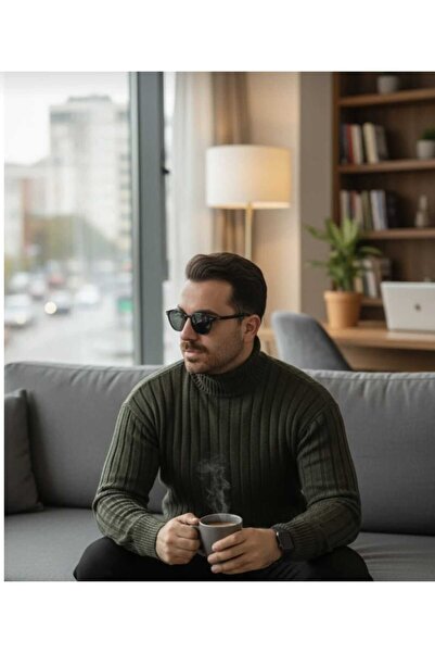 MyHubi Tricotaj negru pentru bărbați Pulover cu gât complet înalt