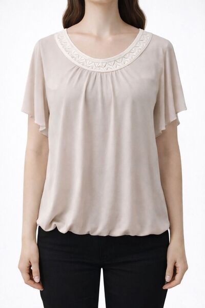 Neden Tekstil Beige Collar Embroidered Balloon Skirt Chiffon Blouse