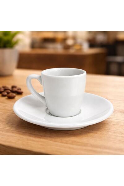 Porland Porselen 64 cc Bella Kahve Fincanı Takımı 6 Kişilik Düz Beyaz Espress...