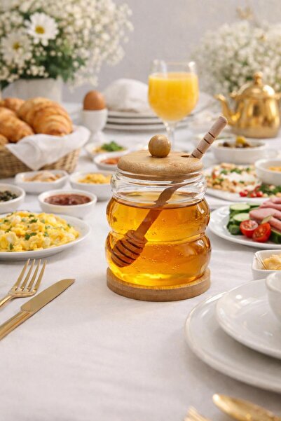 BUENOS BAMBU KAPAKLI BAMBU KAŞIKLI PREMIUM BOROSİLİKAT CAM BAL KAVANOZU