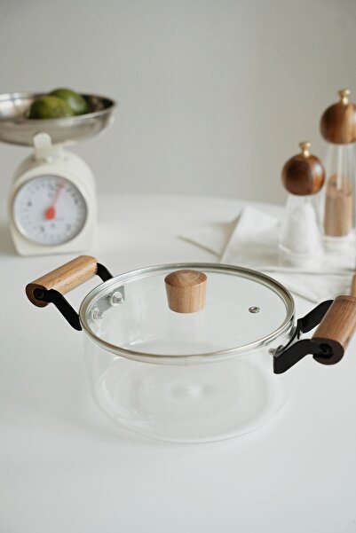 Dekorzdükkan Acacia Handle Detailed Borosilicate Glass Pot 2.5 L – Transparent