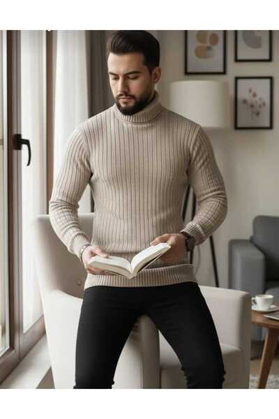 MyHubi Tricotaj negru pentru bărbați Pulover cu gât complet înalt