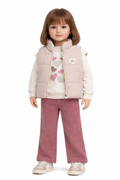 İrem Çocuk Giyim Girl's Love Written Inflatable Vest, Heart Sleeve Ruffle Swe...