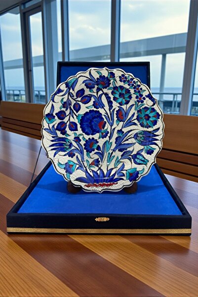 YOOS Kadife Kutulu 30 cm Özel Samur İşçiliği Kütahya Çinisi Turkuaz - Laciver...