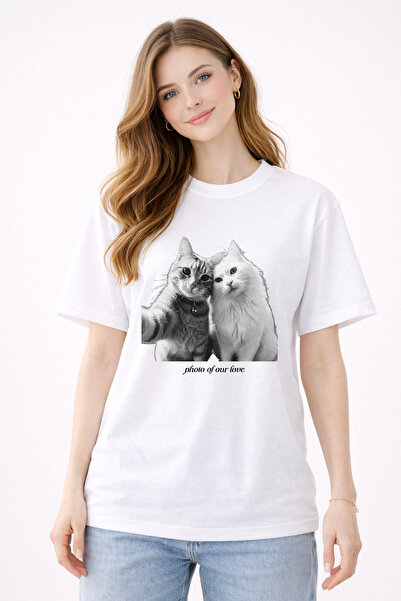 FANA Valentine's Day Special Y2K Vintage Halftone Cat Printed Oversize T-Shir...