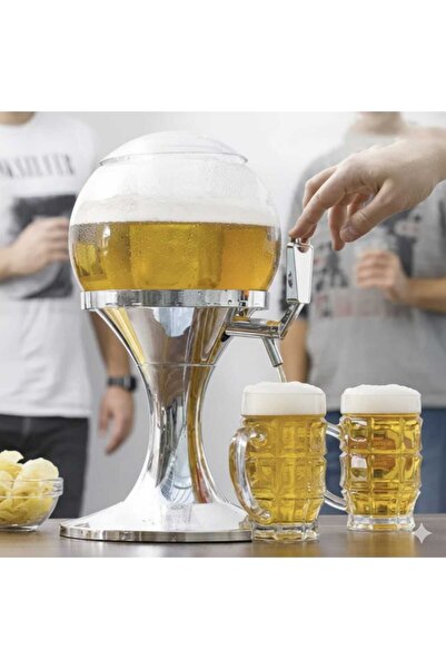 VİBE Beer Dispenser Balloon, 3.5L, with Ice Tube and Tap, Silver