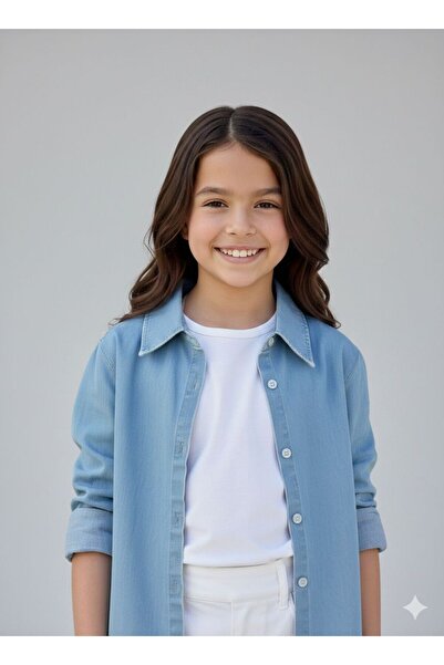 STAR GOGO KİDS Girls' Denim Shirt (Ice Blue Thin Lycra Denim Comfortable Fit.)