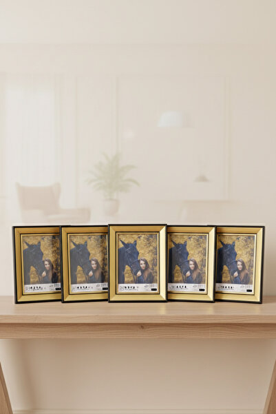 Asya Çerçeve Ultra Luxury Gold Set of 5 15X21 Plastic Photo Frames with Legs