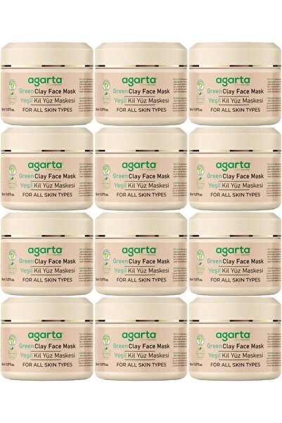 Agarta قناع الوجه بالطين الأخضر الطبيعي 150 مل (مجموعة من 12 قطعة)