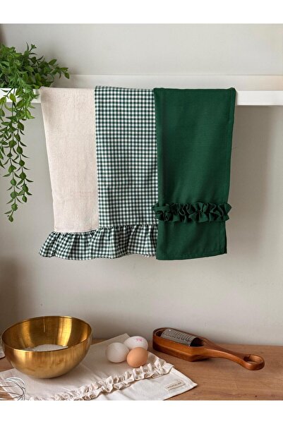 KaiAtelier Mossy X Natural Linen 3-Piece Oven Cloth / Drying Cloths