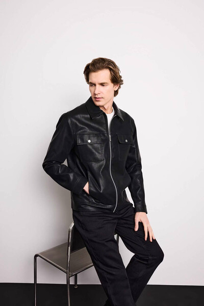 DeFacto Men's Coat F7745Ax/Bk27 Black