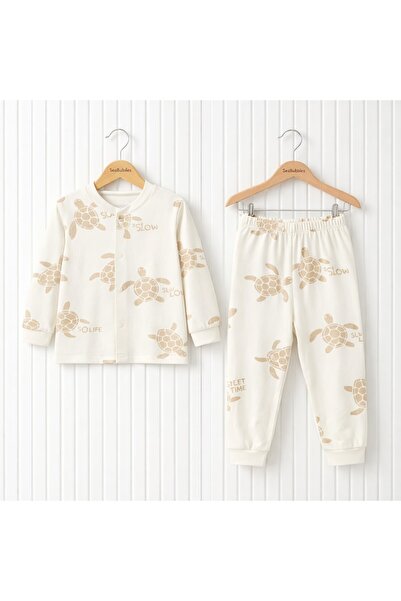 SeaBubbles Turtle Patterned Children's Pajama Set with Snap Fasteners on the ...