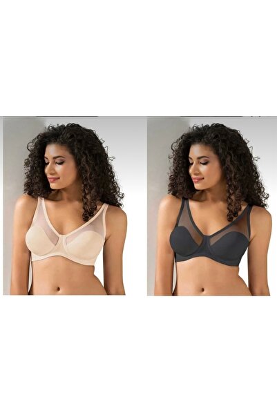 Le Jardin Kadın Tül Detaylı Toparlayıcı Balensiz Sütyen 2’li Set (Siyah & Ten)