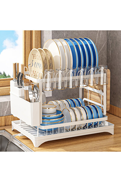 Generic 2-Tier Dish Drying Rack with Automatic Drainage, Stainless Steel Rust...