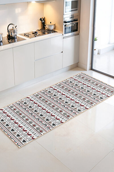 Home Çiçekli ve Kuş Desenli Canlı Renkli Dekoratif Mutfak Halısı