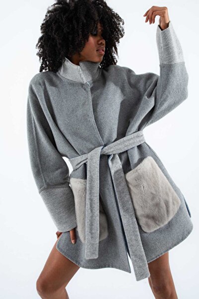 Casa De Piel ALPAKA KUMAŞI GERÇEK VİZON KÜRKLÜ KABAN