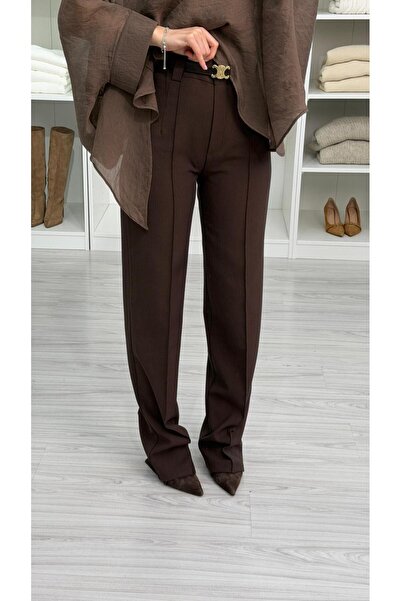 LUUNA STORE Flexible Front Seam Detail Pants - Brown