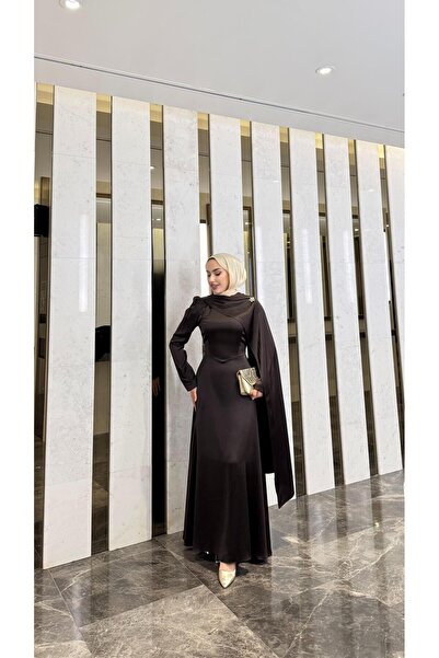 modadeywearst Satin Hijab Evening Dress with Cape