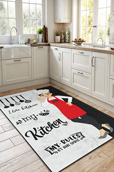 Home Şık Mutfak Aletleri Desenli Modern Dikdörtgen Mutfak Halısı