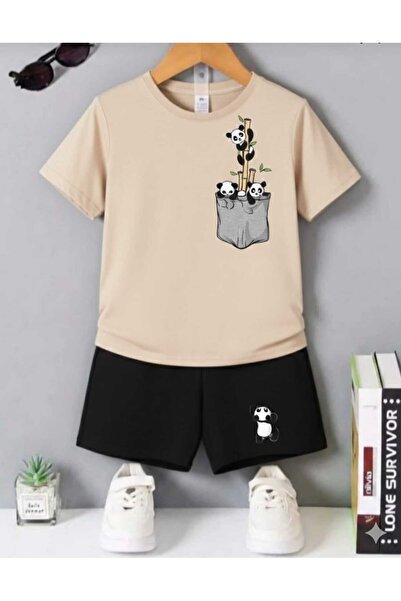 Nice Clothes Children's Tracksuit Set Hooded Unisex Panda Print with Pocket