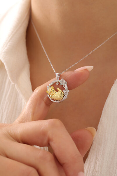 LOTUS JW 925 Ayar Gümüş Tasarım Kedi Kolye | 925 Ayar Gümüş Kolye