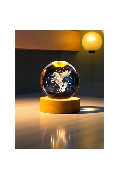 wonium 3D Kristal Küre Kanatlı At (Pegasus) Figürlü LED Gece Lambası | Ahşap ...