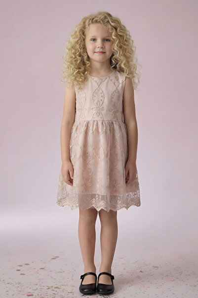 FESSHERA KİDS Girl's Dress with Lining and Zipper on the Back, Comes with a B...