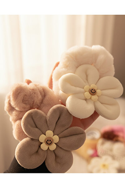 ADeN Accessories & Punch 2'li Peluş Çiçekli Lastikli Toka Seti - Gülen Yüz Pa...