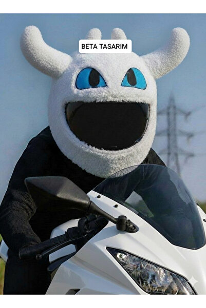 Beta Ejderha Peluş Motosiklet Beyaz Kask Kılıfı Kask Süsü